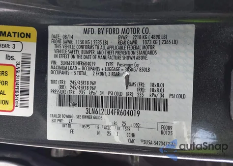 2015 Lincoln Mkz Hybrid из США, поврежденный, VIN 3LN6L2LU4FR604019